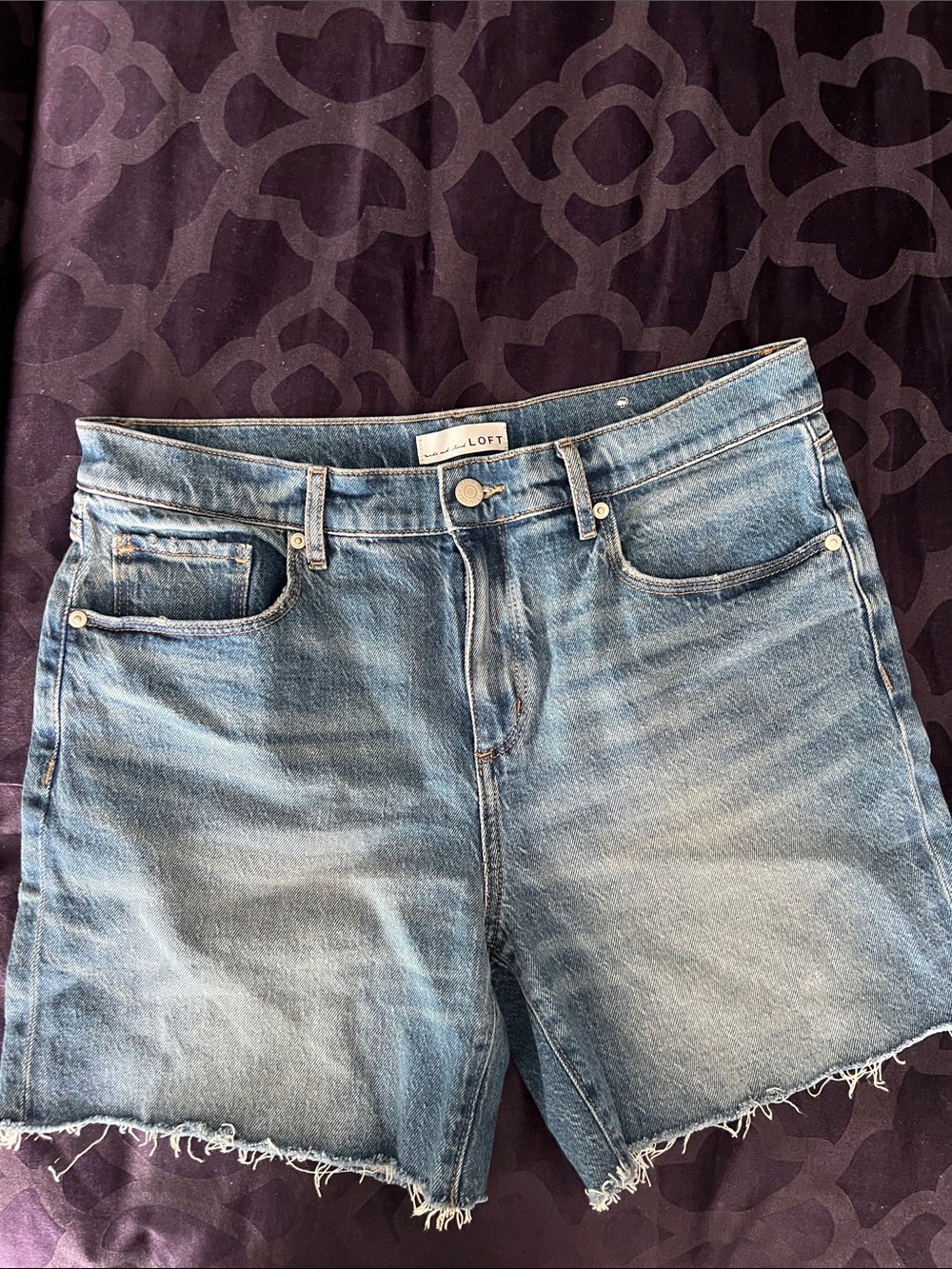 LOFT Light Wash Denim Frayed Hem Jean Shorts